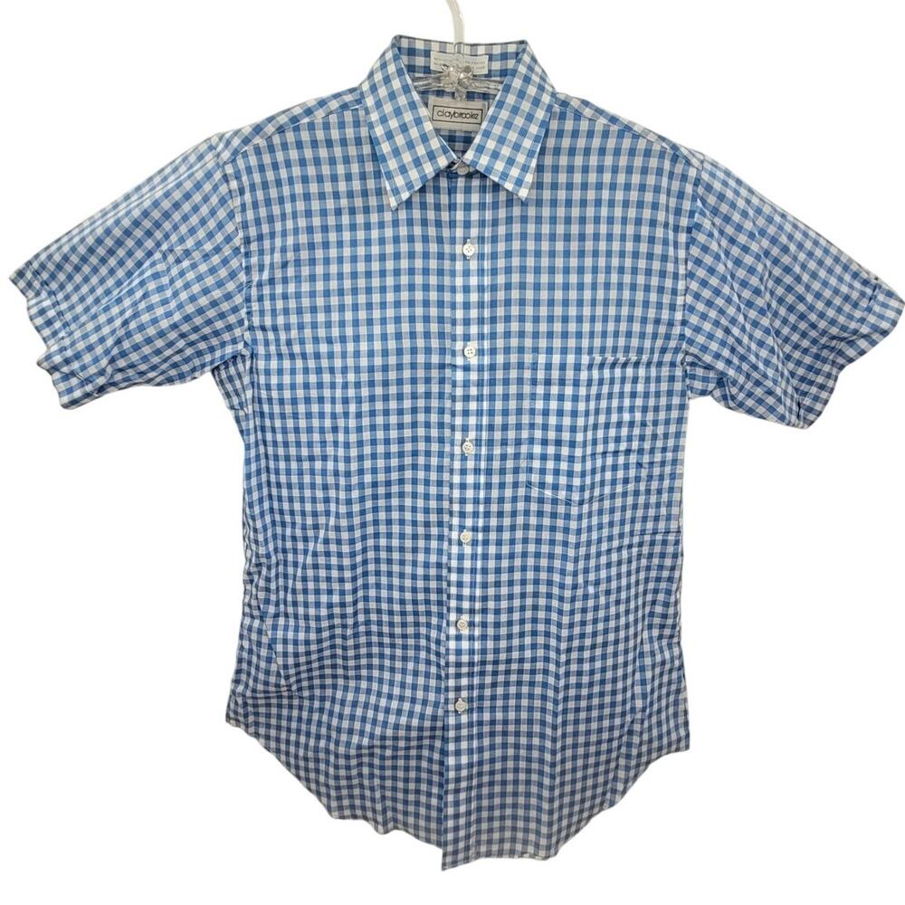 Vintage Claybrooke Blue White Checked Button‎ Up Short Sleeve Shirt Retro Vibes